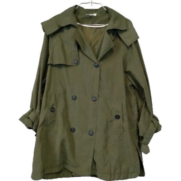 Umgee Womens Utility Jacket Size Small Olive Green Double Breasted Hooded BOHO - Picture 1 of 12